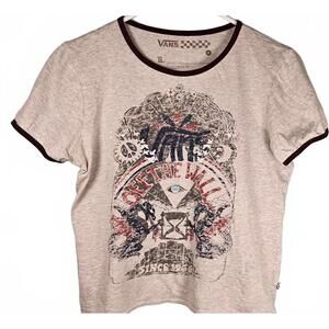 Vans‎ Off the Wall Women's Graphic Tee Cream With Burgundy Trim Small Skatecore